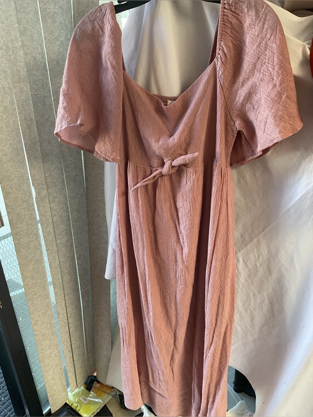 Ott Blush Pink Women’s Midi Dress with Tie Front